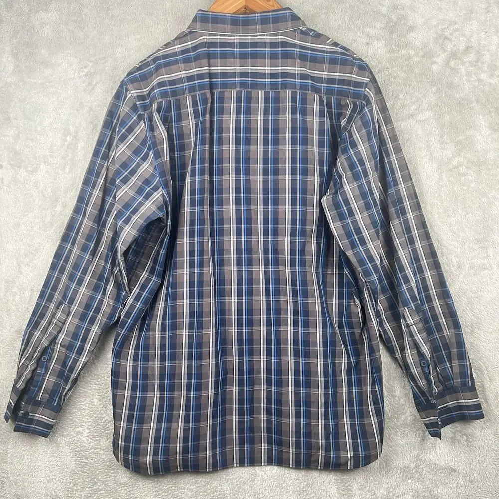 The North Face Button Up Camp Shirt Mens L Blue‎ Gray Plaid Outdoors Casual